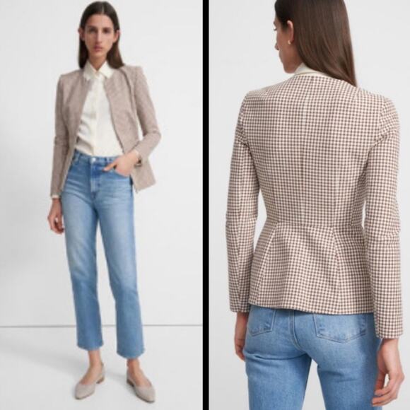 Theory Sculpture Grid Stretch Printed Zip Jacket Ivory Multi Tan NWT 00 Designer - Picture 16 of 16